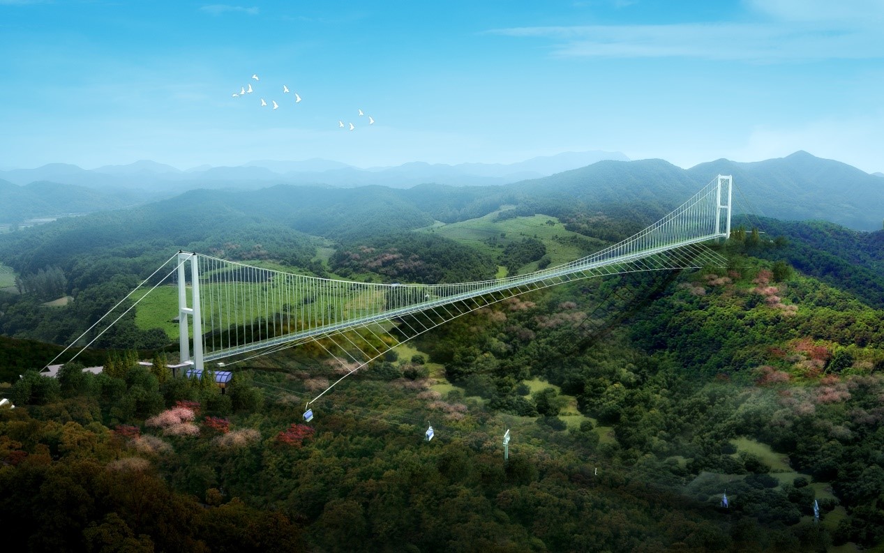 中国最长斜拉式玻璃悬索桥将落户莲花山